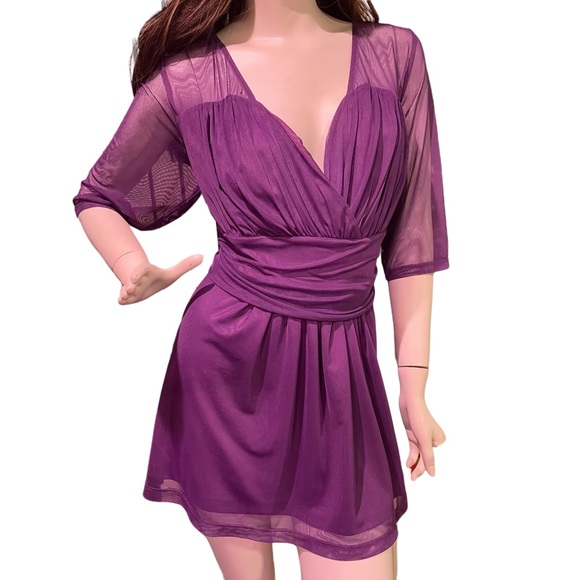 KIYONNA PLUS SIZE 3 PURPLE/MAUVE TOP W/ sheer accents & 3/4 length sleeves - Picture 2 of 13